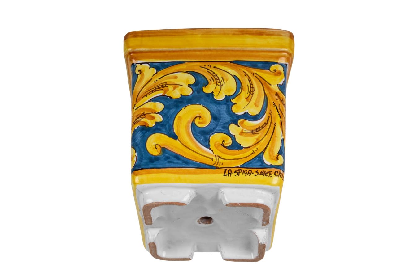 Cerames Vaso grande in stile siciliano di Caltagirone Vaso di Gialli Acanto Chiaro L - Fioriera italiana grande | Fioriera quadrata da interno per terrazza balcone 20x20x20 cm