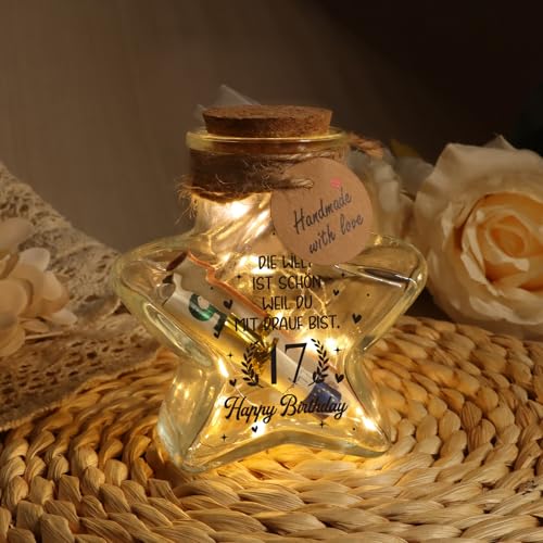 Giftota 17 Geburtstag Mädchen Junge, LED Flaschenlicht Sternform mit Korken, Geldgeschenke Geburtstag 17, Coole Geburtstag Tischdeko, Geschenkideen Geburtstagsgeschenk für Tochter, Sohn, Schwester
