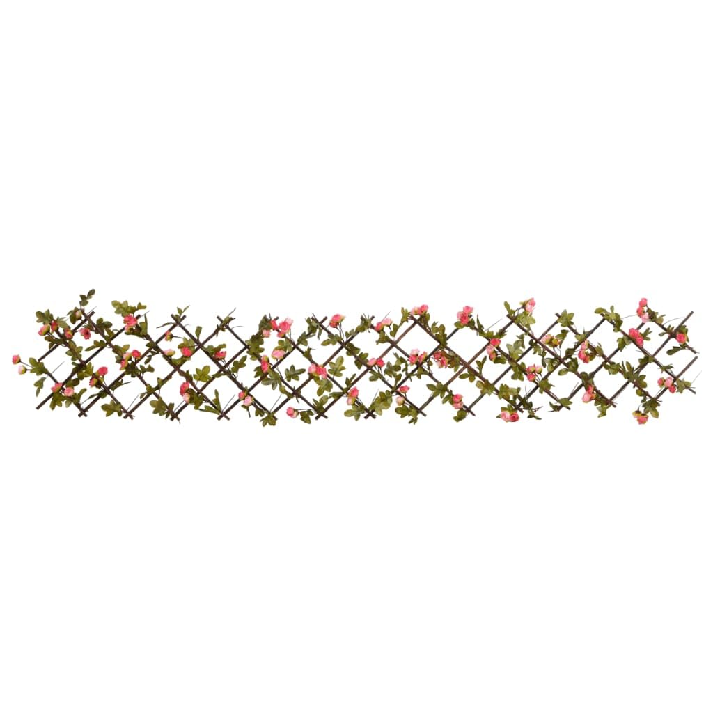 Treillis de lierre artificiel extensible rose foncé en PVC et bois 180x20 cm pour jardin terrasse balcon, panneau brise vue occultant, palissade rigide pour séparation intimité et décoration