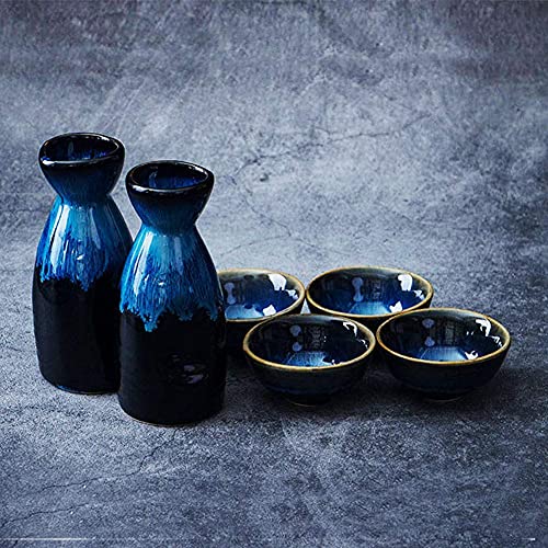 Uziqueif Sake-Set Aus Japanischer Keramik, Keramik, 4 Sake-Becher, 1 Sake-Topf, 5-Teilig,Japanische Liquor Sake Set Porzellan Traditionelle Keramikbecher Crafts Temperatur Weingläser,B