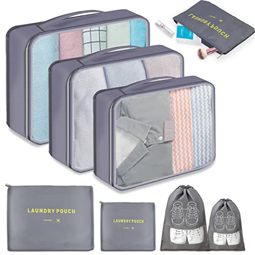 Set di Organizer Viaggio da 8 Pezzi, Organizer Valigia Salvaspazio, Buste da Viaggio per Valigia, Organizzatore Valigia da Viaggio per Vestiti, Scarpe e Biancheria Intima.