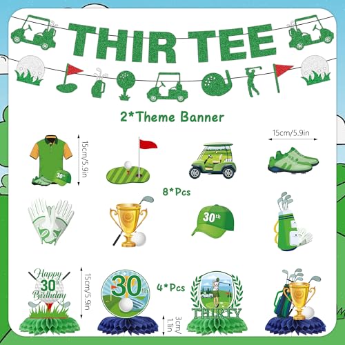 Image of Golf 30th Birthday Decorations Men - 14 Pcs Golf Themed Thir Tee Banners, Hanging Swirls, Honeycomb Table Centerpieces for Him Men 30 Birthday Celebration Sports Party Supplies Decoration