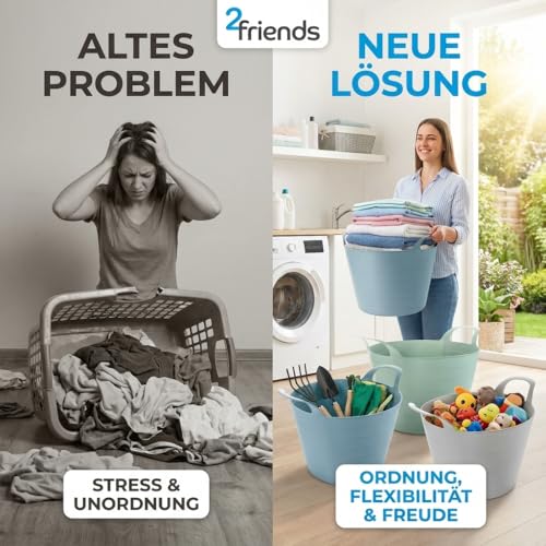 Wäschewanne Flexibel 3er Set 30L – Robuster Wäschekorb Kunststoff mit Griffen – Universeller Tragekorb für Wäsche, Garten & Spielzeug – Made in EU – Ø 40 cm Mehrzweckkorb Farbsortiert