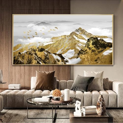 Tableau mural pour salon paysage oiseaux montagne de neige dorée affiches impressions 50x100