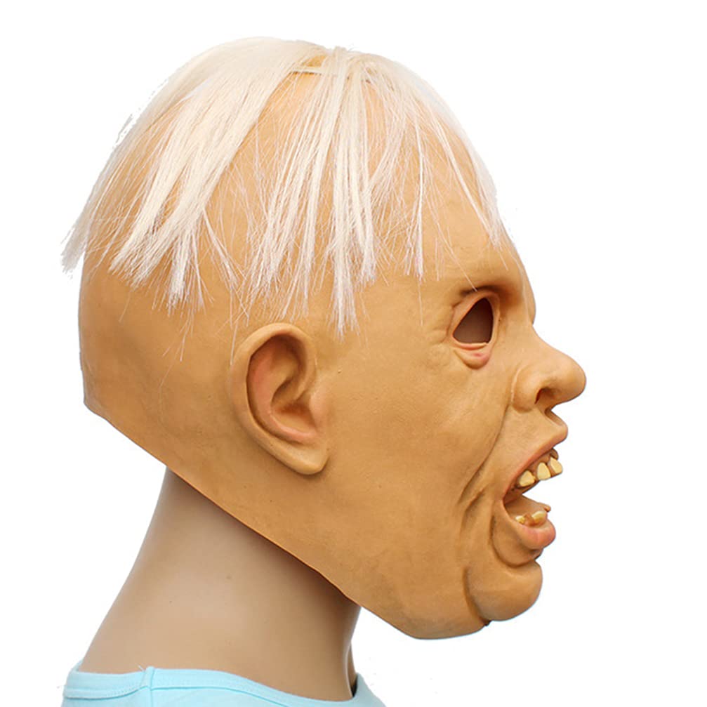 BESPORTBLE Halloween Realistic Oblique Eye, Creepy Wrinkle Mask, Scary Full Head Mask with Hair for Adults Masquerade Halloween - Image 3