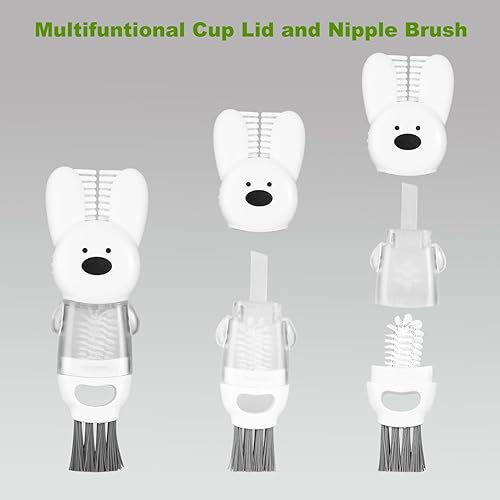 Miniatura 5 de Paquete de 3 cepillos para botellas, juego de cepillos de limpieza de botellas de agua de mango largo de acero inoxidable que incluye popote y