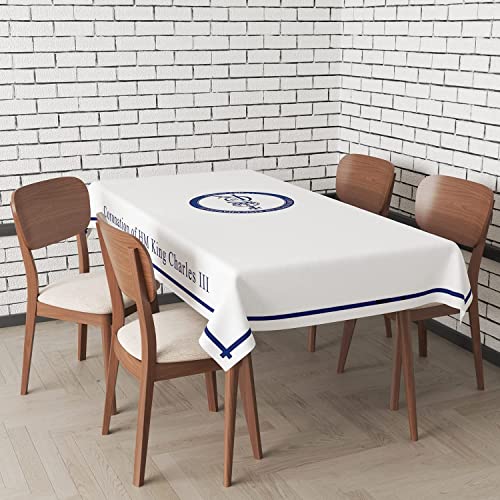 SHATCHI Charles III Nappe de Table Blanche et Bleue King Coronation UK Royal Party Supplies Décorations de Table Souvenir 137 x 180 cm
