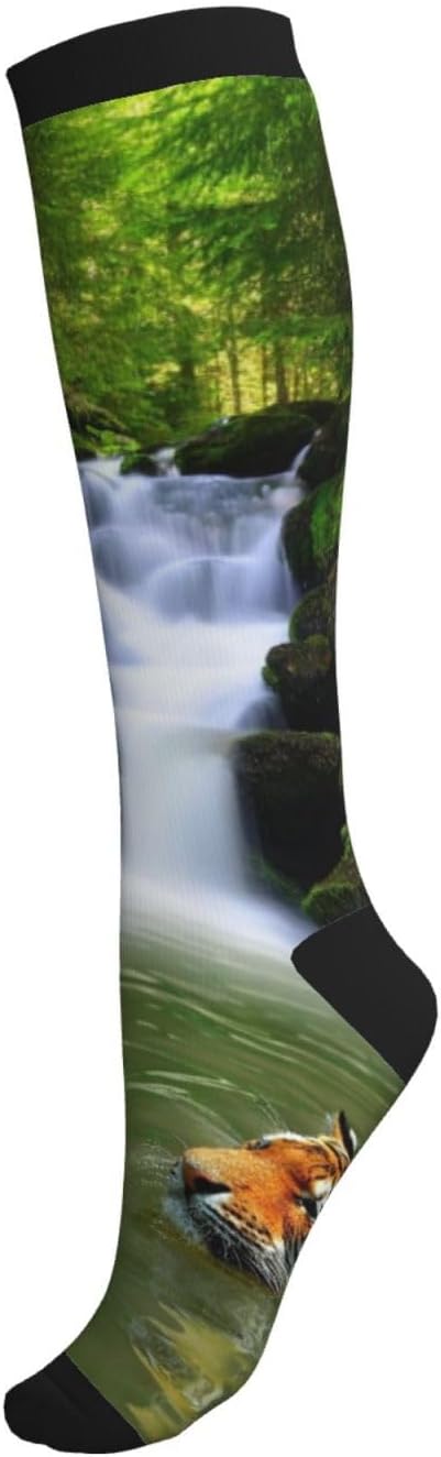 Siberian Tigers In Water Tight Fitting Women'S Men'S Knee High Running Socks