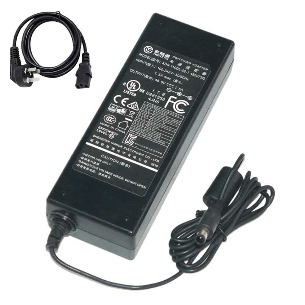 Tnnbnt With Us Cable 48V 1.5A Ac Dc Adaptor Hoioto Ads-110Dl-52-1 480072G 72W Switching Adapter For Dahua Hikvision Poe Monitorin Nvr108hs(With Us Cable)