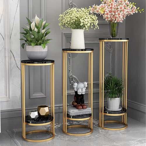 Image of Plant Stand Indoor Outdoor Metal, 2-Tier Modern Plant Shelf, Corner Flower Pot Holder, Plant Stand Table for Living Room Balcony Patio Garden Entryway Set Of 2 (Gold & Black)