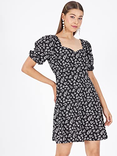 Image of KIBO Casual Stylish Black Floral Polyester Dress for Women