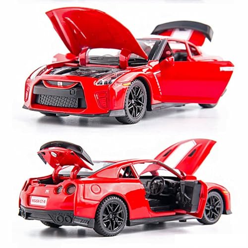 Image of Alokik 1:32 Scale Nissan GT-R35 Sports Diecast Car Models Toys Metal Alloy 2 Openable Door and Sound & Light, Pull Back Toys Gifts for Boys Best Gift Car (Red)
