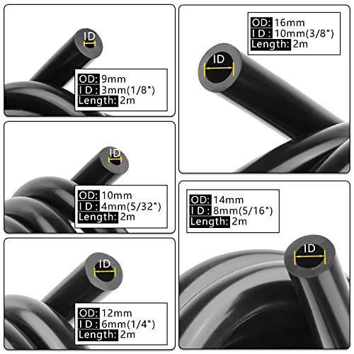 Shineyoo Silicone Vacuum Tubing Hose 6.6 FT, 1/8\" 5/32\" 1/4\" 5/16\" 3/8\" ID High Performance 130PSI, Engine Automotive Vacuum Silicone Hose Line 5PCS - Thumbnail 2