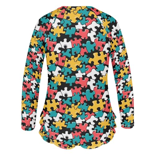 Jigsaw Puzzle Girls Long Sleeve Rashguard Swimsuit UV Protection One-Piece Swimwear Bathing Suit B04035563