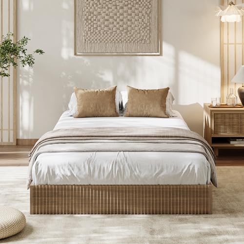 Image of GarveeHome Twin Size Bed Frame, Wood Platform Bed, Fluted Bed Frame, Minimalist Bed Base with Low Profile Design, Noise-Free, Easy Assembly, No Box Spring Needed, Walnut