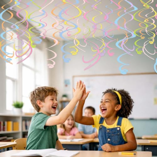 Image of HonuGoGo 48PCS Pastel Paper Swirl Decorations Hanging Ceiling Streamers for Birthday, Spring, Bridal, Gender Reveal, Wedding, or Everyday Party Decor