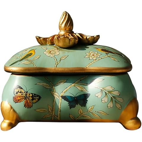 Jkhome Luxury Vintage Jewelry Box Storage Case Small Trinket Holder for Rings Earrings Necklace Treasure Chest Organizer Antique Jewelry Keepsake Gift for Girl Women (Green) Cover