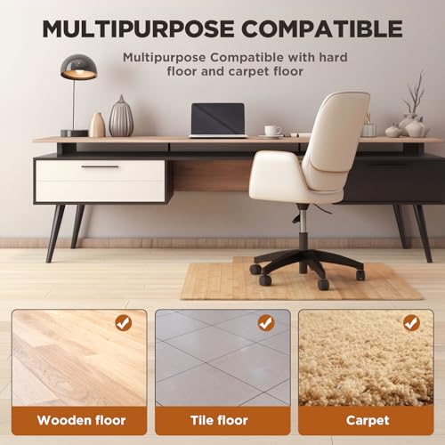 Image of Leinuosen 36 inch x 48 inch Office Bamboo Chairmat for Carpet Floor Mat Highly Premium Quality Anti-Slip Office & Home Floor Protector Low Pile Carpet Chair Mat, 5mm Thick(with Lip, Wood)