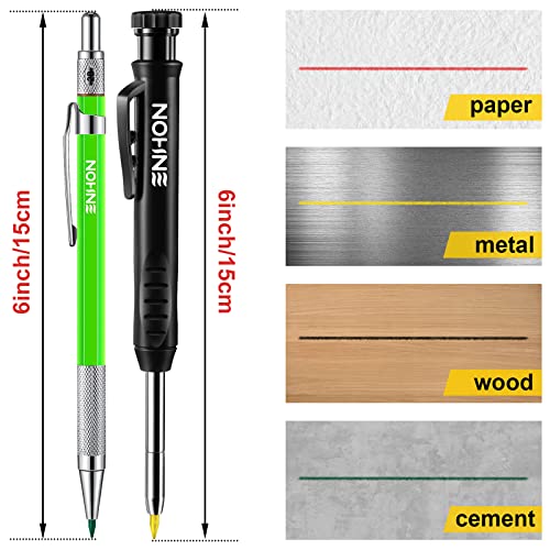 Enhon Holzbearbeitung Druckbleistift Set 4 Schreiner Bleistifte mit 40 Minen, Tieflochmarker Bleistifte mit Eingebautem Spitzer Holzbearbeitung Markierungswerkzeug (Grün, Rot, Schwarz, Gelb)