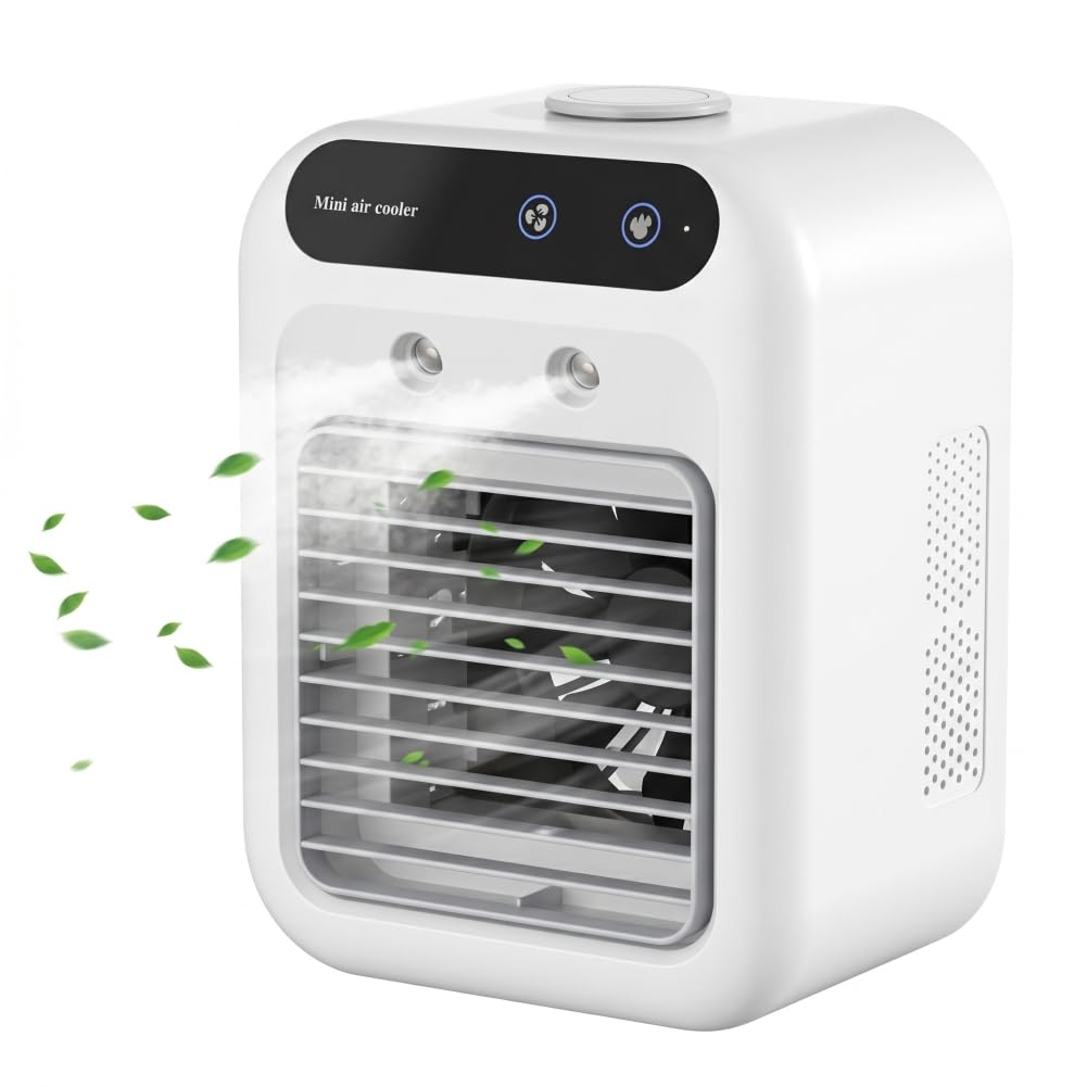 Syutokul Mini Air Conditioner Small Air Conditioning Unit Rechargeable Personal Desktop Mini Cooler with Spray Humidification & 8h Timer Portable for Home, Office, Bedroom