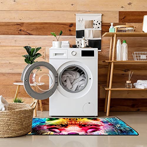 Moblinko Kitchen Rugs Abstract Colorful Fox Art Animal Printing Bathroom Mat Non Skid Washable Standing Floor Mat Runner Carpet For Bathroom Home Office Farmhouse Laundry 39X 20 Inch #TOP5