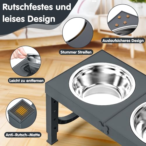 X XBEN Erhöhter Hundenapf, 5 Höhenverstellbar Futternapf für Kleine Mittlere Große Hunde, Futterstation 2 Große Eingedickte Edelstahlschalen, Rutschfester Hundenapf, BPA frei Plastik