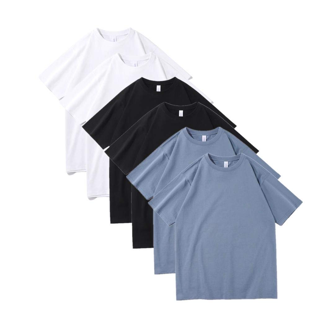 T-shirt męski 230 g, ciężki, bawełniany, luźny, na lato, okrągły dekolt, masywny kolor, 6 sztuk, 33, L