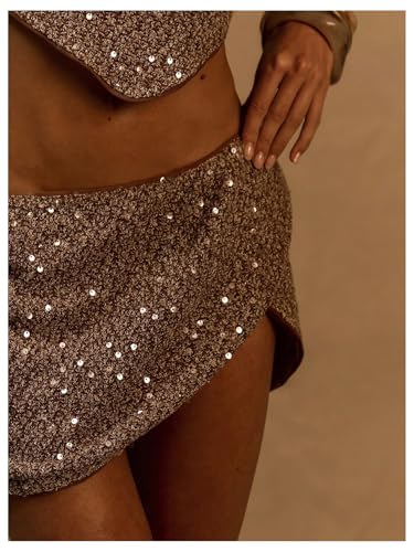 SHENHE Women's Sequin Mini Skirt Sparkly Glitter Night Out Party Asymmetrical Drop Waist Skirts4