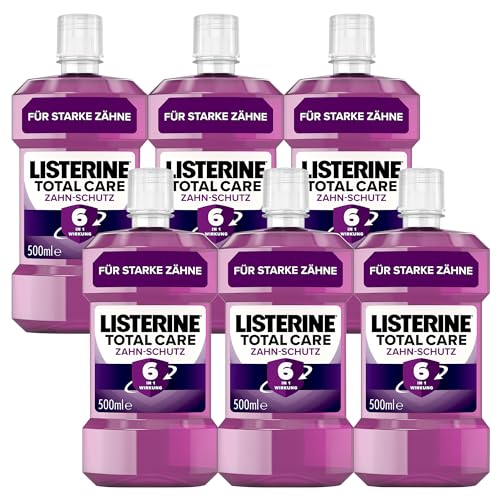 LISTERINE Total Care Zahn-Schutz 6 x 500 ml, schützende Mundspülung gegen Karies mit 6 in 1 Wirkung, antibakterielles Mundwasser schützt vor Zahnfleischproblemen, bis zu 24h frischer Atem