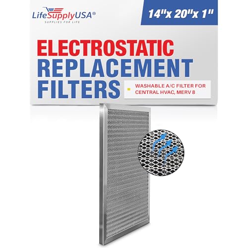 LifeSupplyUSA 14x20x1 Electrostatic Air Filter, MERV 8, Washable, Reusable Furnace ...