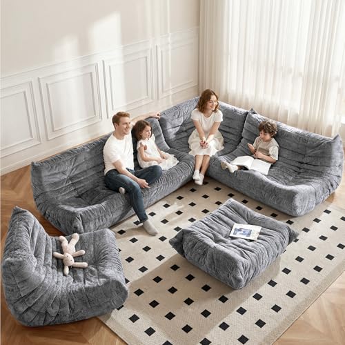 Image of Bean Bag Chair, Memory Foam Bean Bag Chairs for Adults, Fireside Corner Chair Lazy Floor Corner Sofa for Living Room, Bedroom, Dorm, Office(Dark Grey)