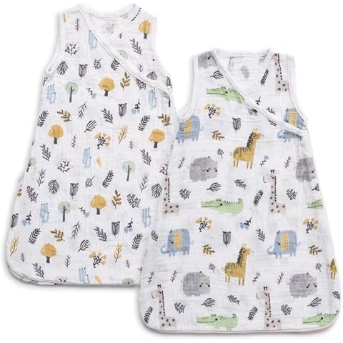 2 pcs Set Baby Sleeping Bag, 100% Muslin Cotton Baby Wearable Blankets for Unisex Baby, TOG Rating 1.0, Soft&Breathable, Wearable Swaddle, New Mom Gift Ideas, OEKO-TEX Certified, Safari Green, 50cm Cover