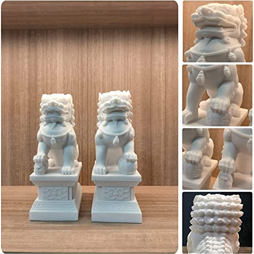Feng Shui Wealth Prosperity Pair Of Peking Fu Foo Dogs Statues White Marble Jade, Warding Off Evil Energy, Feng Shui Decor Figure,Gray,11Cm #TOP3