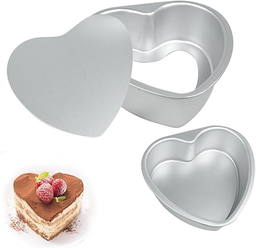 FRIGIIRE Pan para pastel de corazón 6+8 pulgadas en forma de corazón Molde profundo inferior extraíble de aluminio