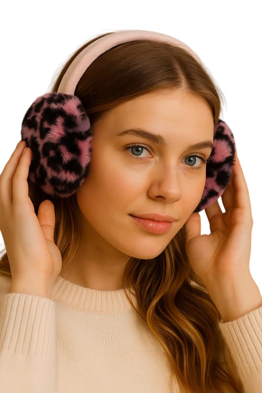 Luxurious Print Fleece Earmuffs for Women (Dark Pink,Free Size)-image-43