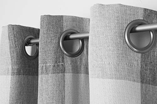 Blackout 365 Aaron Checkered Set Buffalo Plaid Blackout Bedroom-Insulated And Energy Efficient Rod Pocket Window Curtains For Living Room, 37 In X 84 In (W X L), Grey #TOP1