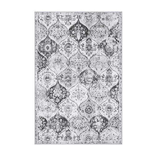Lahome Moroccan Trellis Small Area Rug- 2X3 Entryway Rug Ultra-Thin Soft Kitchen Rug Non-Slip Indoor Door Mat Distressed Throw Carpet Washable Rugs For Entryway Bathroom Bedroom(Silver/Grey, 2X3Ft) #TOP1
