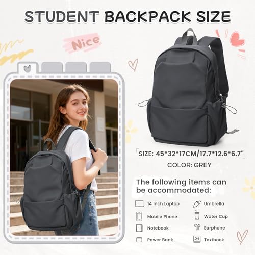 Miniatura 2 de Hyc00 Mochila Escolar Unisex Para Computadora Portátil De 14 Pulgadas, Bolsas De Viaje Casuales Ligeras Para Adolescentes Y Universitarios, Resistente Al Agua, Gris