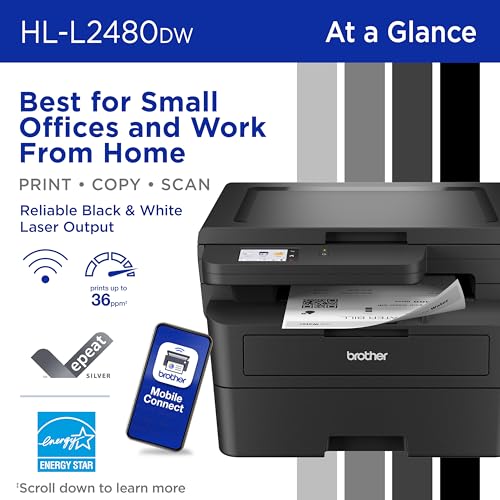 Image of Brother HL-L2480DW Wireless Compact Mobile Monochrome Multi-Function Laser Printer with Copy, Scan, Duplex, Black & White Output | Includes Refresh Subscription Trial(1), (Renewed Premium)