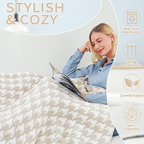 Qqp Fleece Throw Blanket For Couch,Soft Cozy Microfiber Reversible Fluffy Houndstooth Throw Blanket,50X60In Blanket For Home Bed Couch.（Camel&White） #TOP1
