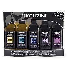 Kouzini Variety Gift Pack - Greek Extra Virgin Olive Oil and Balsamic Vinegar, 3 Balsamic Vinegars with 2 Greek Olive Oil Bottles, Great Cooking Oil Dispenser Bottle Refill, 60 ml, Pack of 5