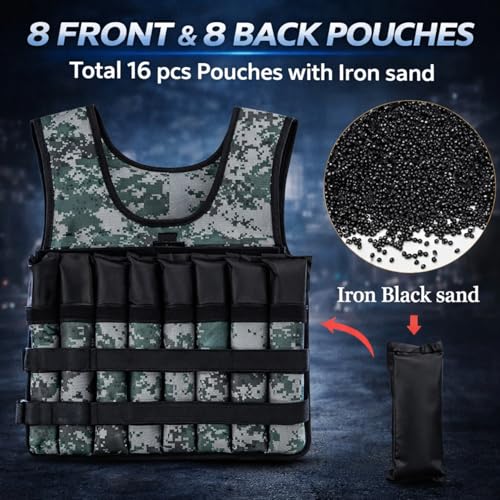 Image of Weighted Vests 5Kg Fits Upto M-XXL Adjustable for men running with 16 Iron Sand Bags Women Body Weighted Training Vest Jacket Gym Workout Fitness Vest Used as 2kg to 5kg For Cross Fit (Green)