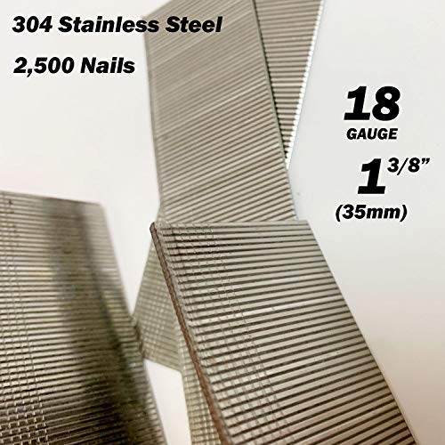 Jewel City Tools 2,500 Stainless Steel 18 Gauge 18Ga 1-3/8" 35Mm Brad Nails F35 18G 1 3/8 Inch Ss #TOP5
