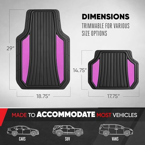 Image of Motor Trend ChromeTech Car Floor Mats Full Set - Durable Rubber Floor Mats for Cars with Two Tone Accent, All Weather Interior Protection for Front and Rear with Non-Slip Backing, Black & Pink