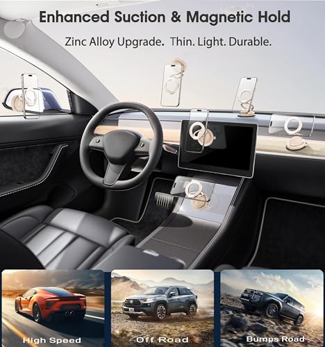 Image of 2026 Next-Gen Suction Cup Phone Mount Cute 360 Zinc Alloy 109 LBS Phone Stand Vacuum Magnetic Car Holder for MagSafe Strongest Accessories for iPhone 16 15 14... Android
