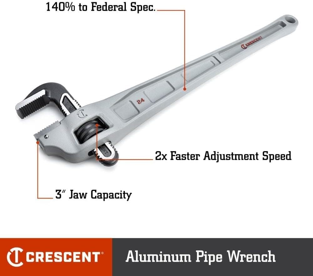 CRESCENT Llave de tubo con mango compensado de aluminio, herramienta de fontanería resistente para áreas estrechas, herramienta manual ajustable para reparación del hogar, 24 pulgadas, CAPW24F