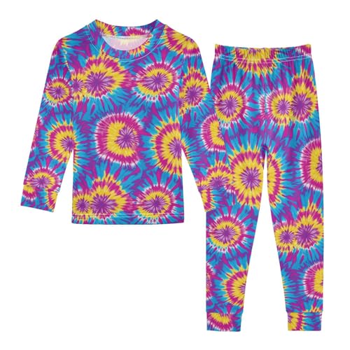 ALAZA Funny Tie Dye Colored Pajamas Long Sleeve Sleepwear 2-Piece Pajama Set