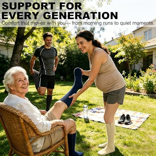 Image of CASMON 2 Pairs Zipper Compression Socks for Women & Men,15-20 mmHg Closed Toe Knee High Support Sock for Varicose Vein Edema