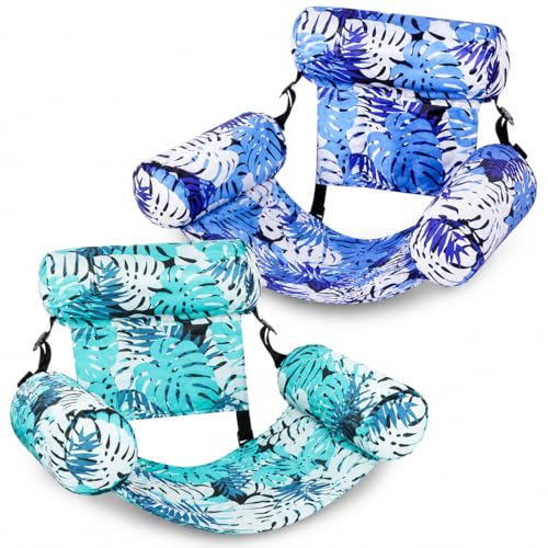 2X Bouée Piscine Gonflable 4 en 1, Hamac Flottant Géant avec Dossier Confort, Matelas et Fauteuil Flottant pour Adultes, Plage et Vacances (D)