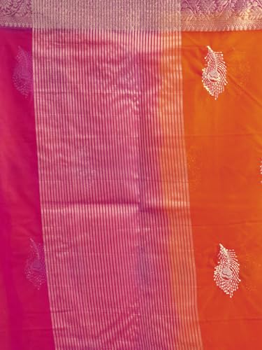 Image of Satrani Women's Organza Sequins Embroidery Jacquard Saree with Unstitched Blouse Piece